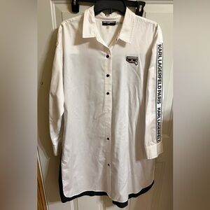 Karl Lagerfeld White Button Down Shirt with Black Accents size L